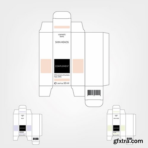 Collection of vector image template box packaging for bottles tubes capacitance 25 Eps