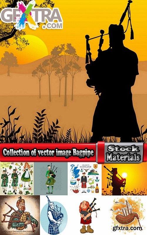 Collection of vector image Ethnic wind instrument Bagpipe 25 Eps