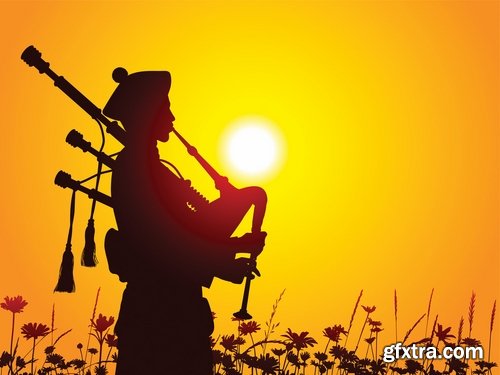 Collection of vector image Ethnic wind instrument Bagpipe 25 Eps