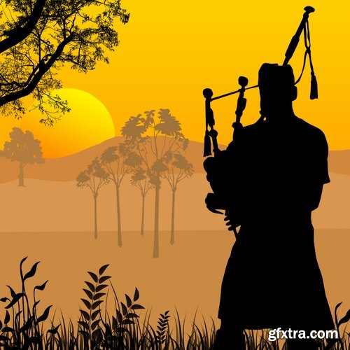 Collection of vector image Ethnic wind instrument Bagpipe 25 Eps