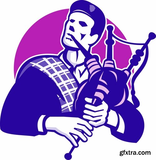 Collection of vector image Ethnic wind instrument Bagpipe 25 Eps