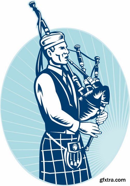 Collection of vector image Ethnic wind instrument Bagpipe 25 Eps