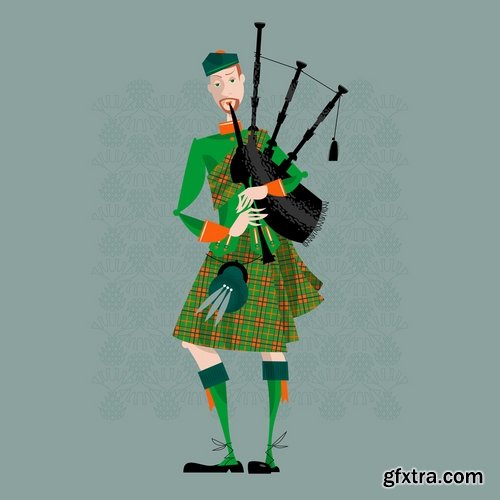 Collection of vector image Ethnic wind instrument Bagpipe 25 Eps