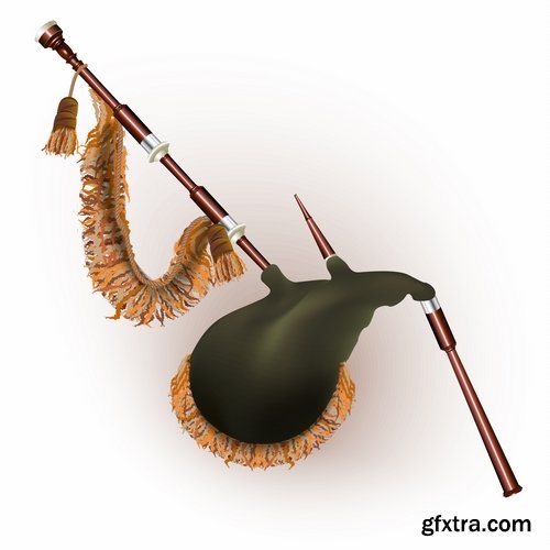 Collection of vector image Ethnic wind instrument Bagpipe 25 Eps