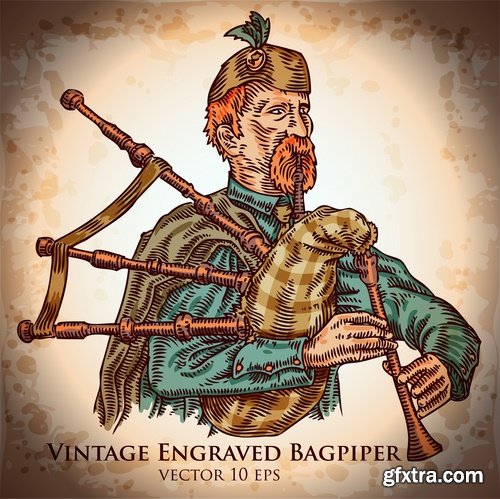 Collection of vector image Ethnic wind instrument Bagpipe 25 Eps