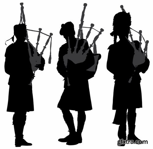 Collection of vector image Ethnic wind instrument Bagpipe 25 Eps