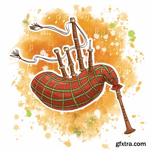 Collection of vector image Ethnic wind instrument Bagpipe 25 Eps