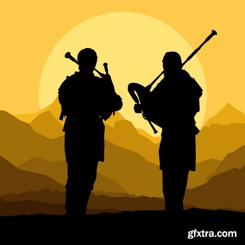 Collection of vector image Ethnic wind instrument Bagpipe 25 Eps