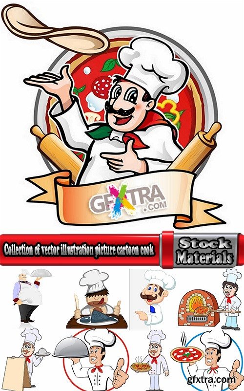 Collection of vector illustration picture cartoon cook waiter 25 Eps