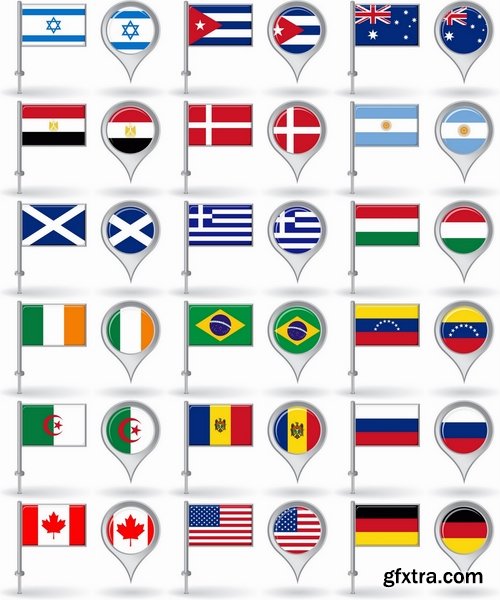 Collection of vector image marker and flags of various countries 25 Eps