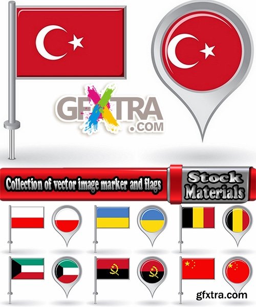 Collection of vector image marker and flags of various countries 25 Eps