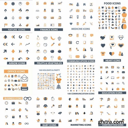 Collection of vector icons flat picture on various subjects 25 Eps