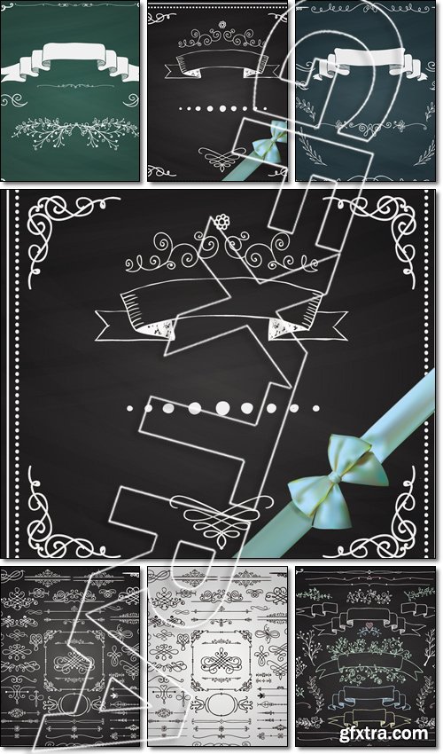 Chalkboard Invitation Greeting Card with Doodle Hand Sketched Elements - Vector