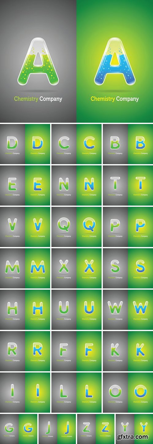 Stock Vectors - Test tubes alphabet colorful font style, 26xEPS