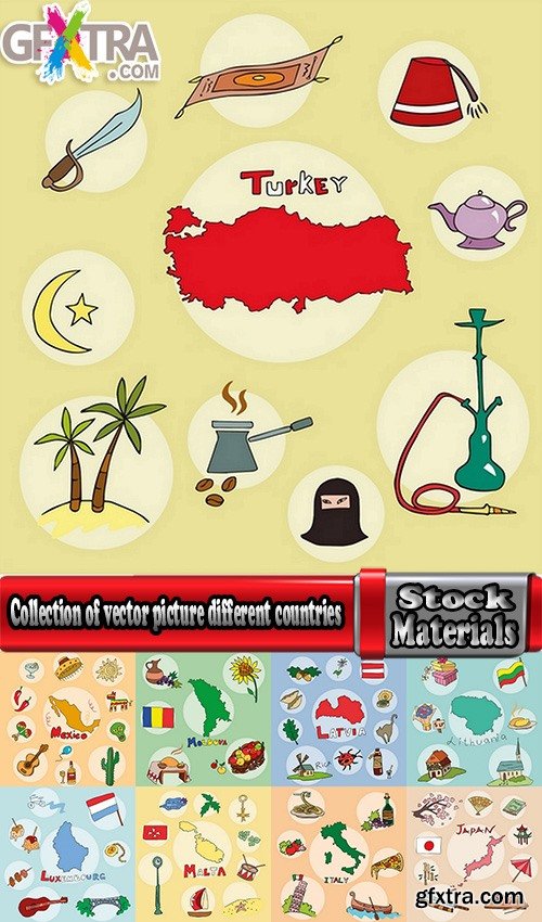 Collection of vector picture different countries infographics Travel Map 25 Eps