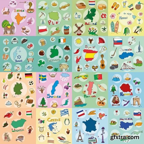 Collection of vector picture different countries infographics Travel Map 25 Eps