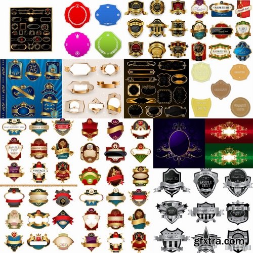 Collection of vector image vintage sticker badge emblem heraldry shield 25 Eps