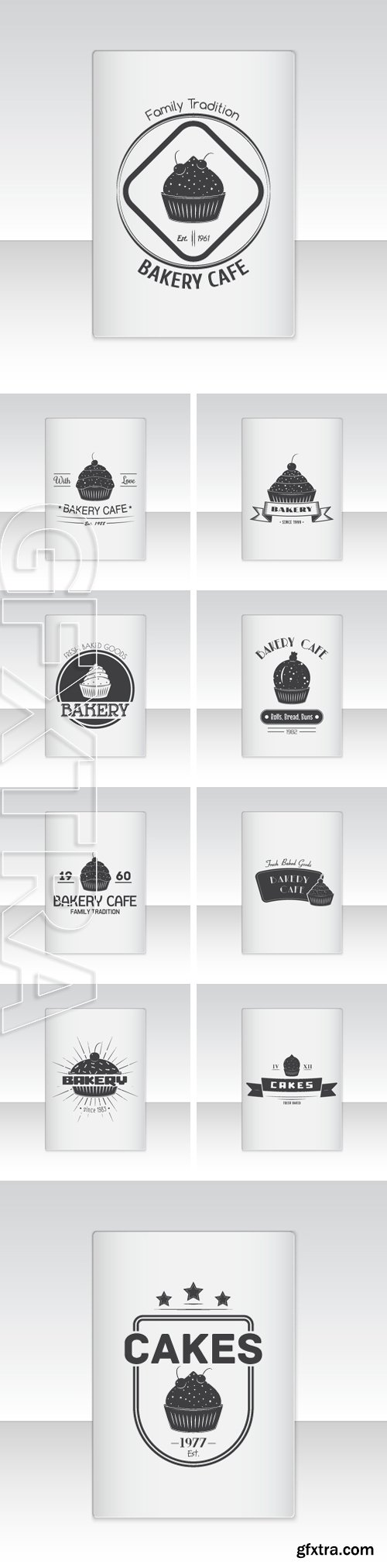 Stock Vectors - Bakery cafe. The food and service. Sheet of white paper. Typographic labels, logos and badges. Flat vector illustration