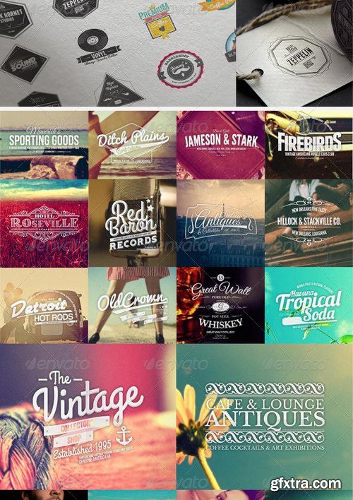 GraphicRiver 90 Retro Badges, Labels and Crests Bundle 6426736