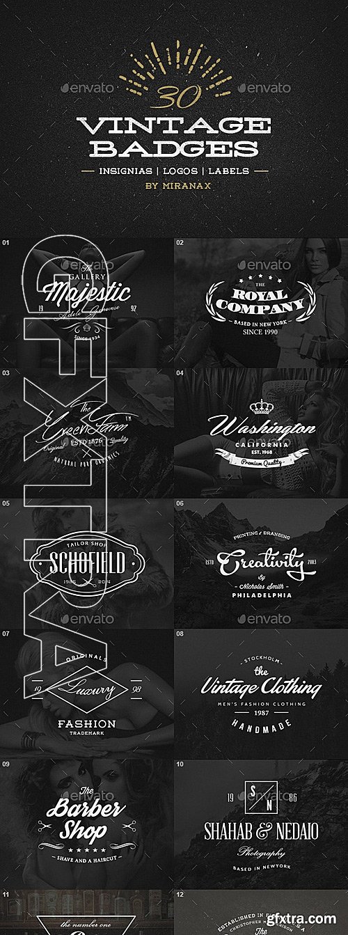 GraphicRiver - 30 Vintage Badges Labels Logos Bundle Vol.2 10794602