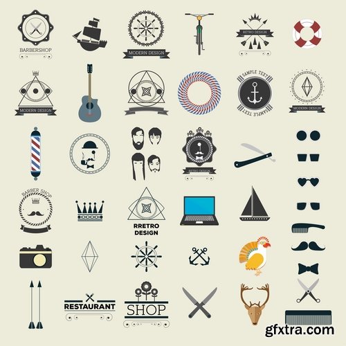 Collection of vector logo image label pattern sticker token vintage element 25 Eps