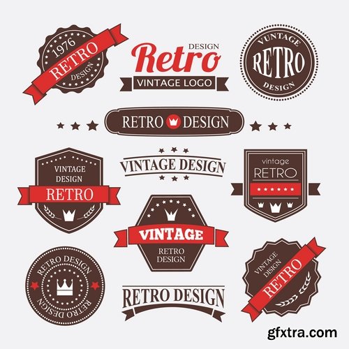 Collection of vector logo image label pattern sticker token vintage element 25 Eps