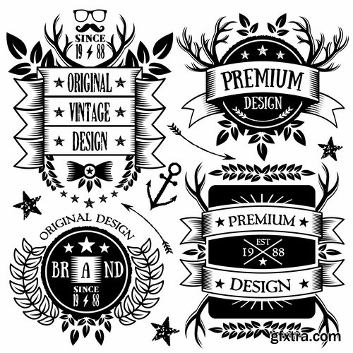 Collection of vector logo image label pattern sticker token vintage element 25 Eps