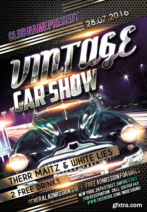 Vintage Car Show - Flyer PSD Template + Facebook Cover
