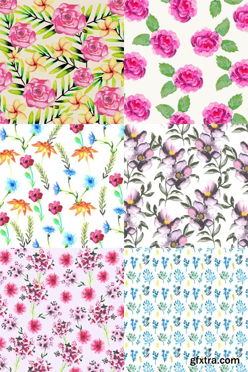 6 Watercolor Floral Patterns Set 1