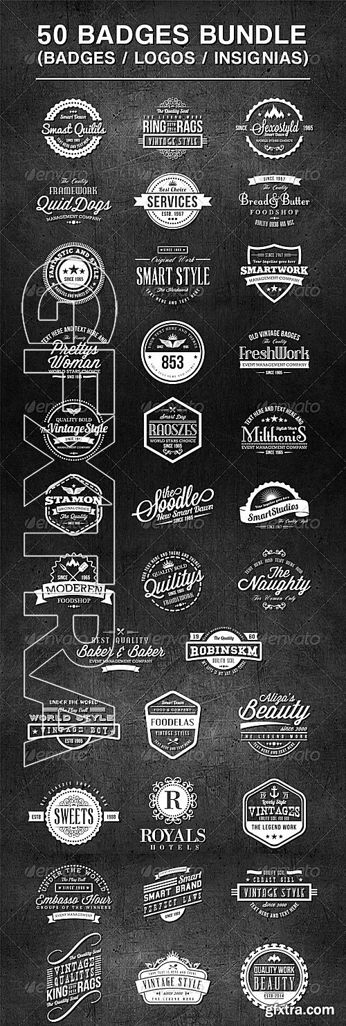 GraphicRiver - 50 Vintage Style Badges Bundle 7783533