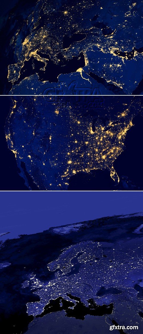 Stock Photo - Map of Europe & USA at night