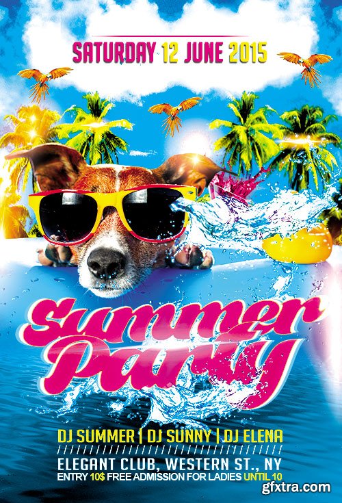 Summer Party Flyer PSD Template + FB Cover