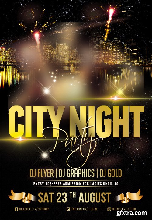 City Night Party Flyer PSD Template + FB Cover