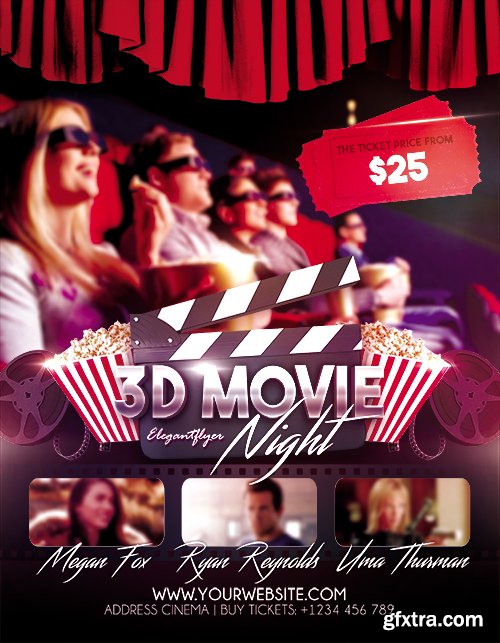 3D Movie Night Flyer PSD Template + FB Cover