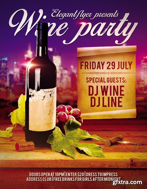 Wine Party Flyer PSD Template + FB Cover