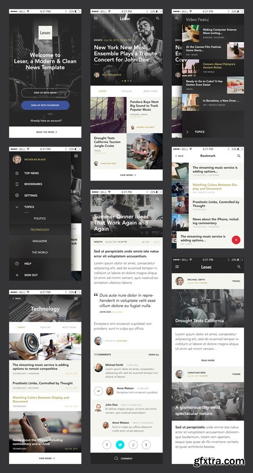 Leser Mobile App UI Kit Psd