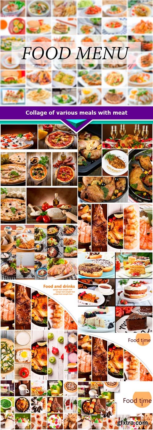 Collage of various meals with meat 11x JPEG