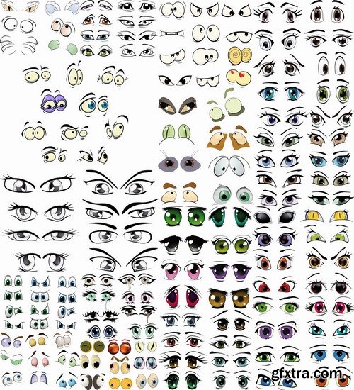 Collection of vector image eye different human emotions 25 Eps