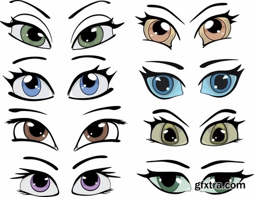 Collection of vector image eye different human emotions 25 Eps