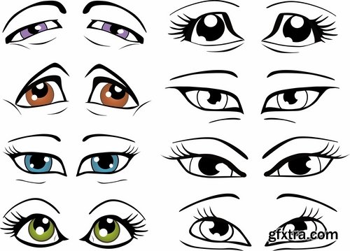 Collection of vector image eye different human emotions 25 Eps