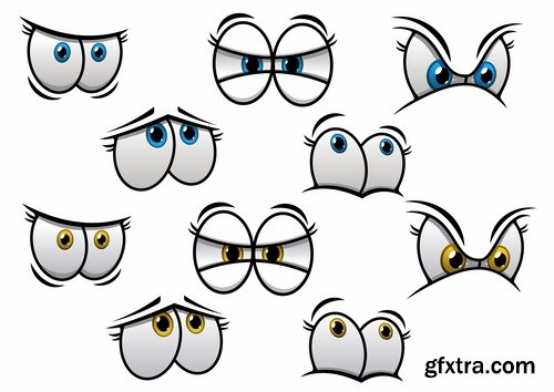 Collection of vector image eye different human emotions 25 Eps