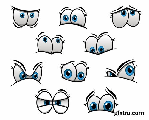 Collection of vector image eye different human emotions 25 Eps