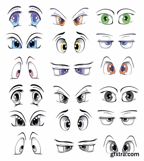 Collection of vector image eye different human emotions 25 Eps