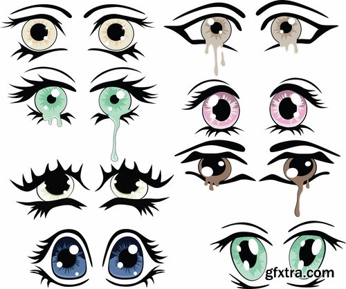 Collection of vector image eye different human emotions 25 Eps