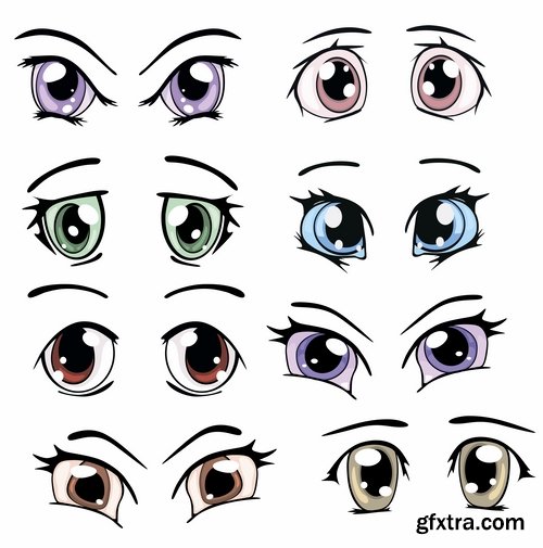 Collection of vector image eye different human emotions 25 Eps