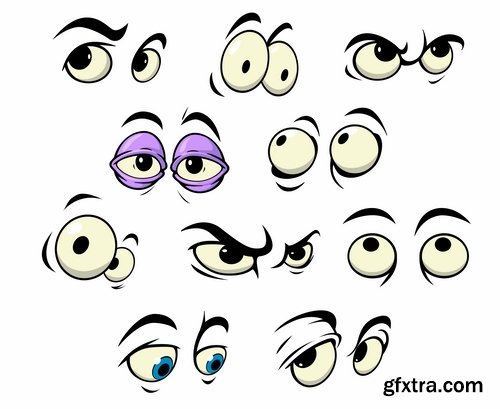 Collection of vector image eye different human emotions 25 Eps