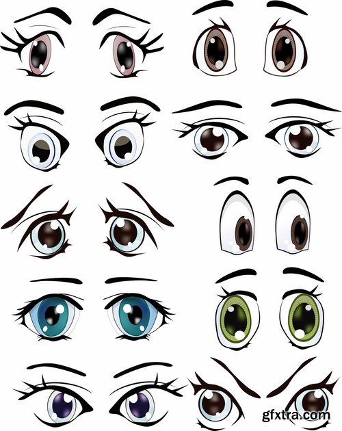 Collection of vector image eye different human emotions 25 Eps