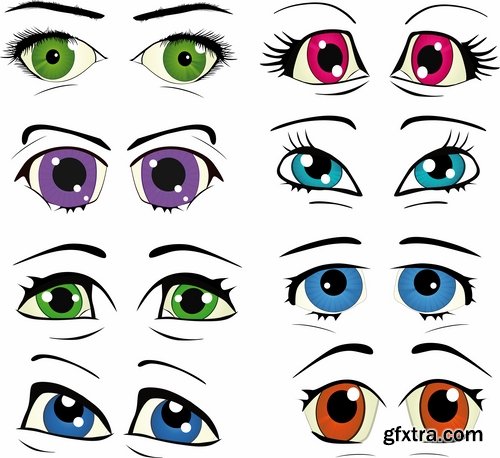 Collection of vector image eye different human emotions 25 Eps