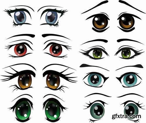 Collection of vector image eye different human emotions 25 Eps