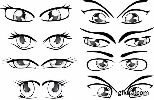 Collection of vector image eye different human emotions 25 Eps